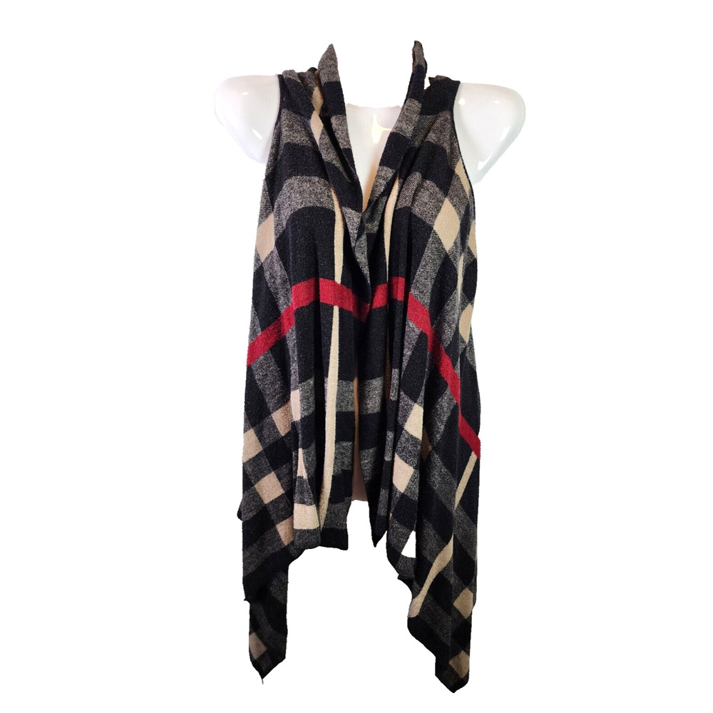 Como Vintage Multicolor Plaid Open Front Sleeveless Long Sweater Vest Size 1X